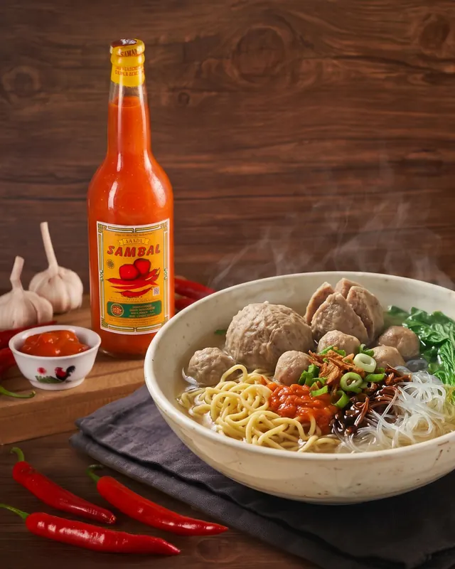 Bakso berkuah dengan Saus Sambal Laris