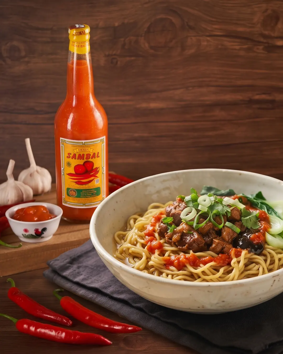 Mie ayam dengan Saus Sambal Laris