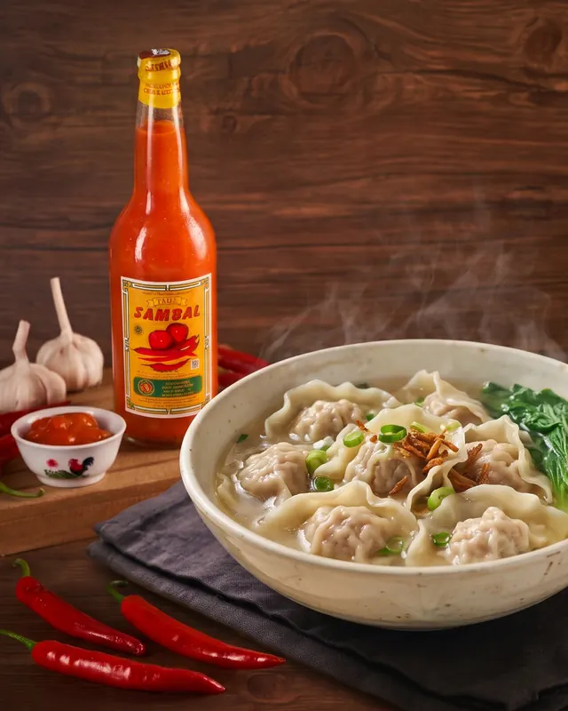 Pangsit kuah dengan Saus Sambal Laris